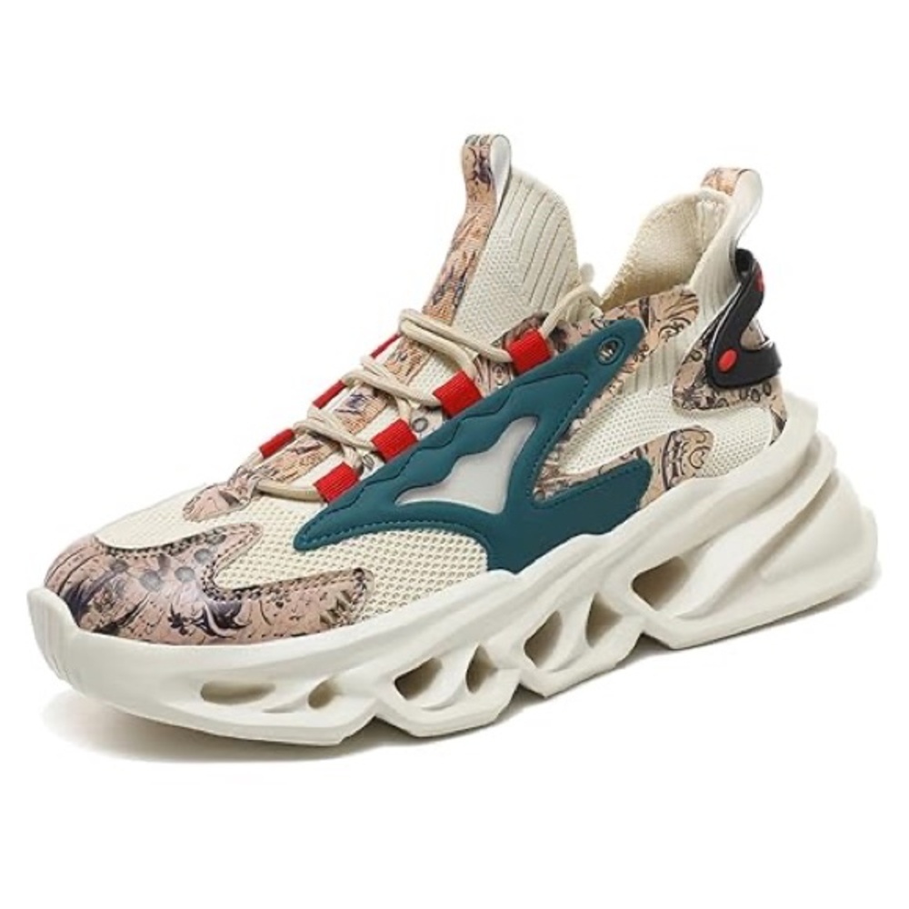 Stylish Cream and Teal Men's Sneakers